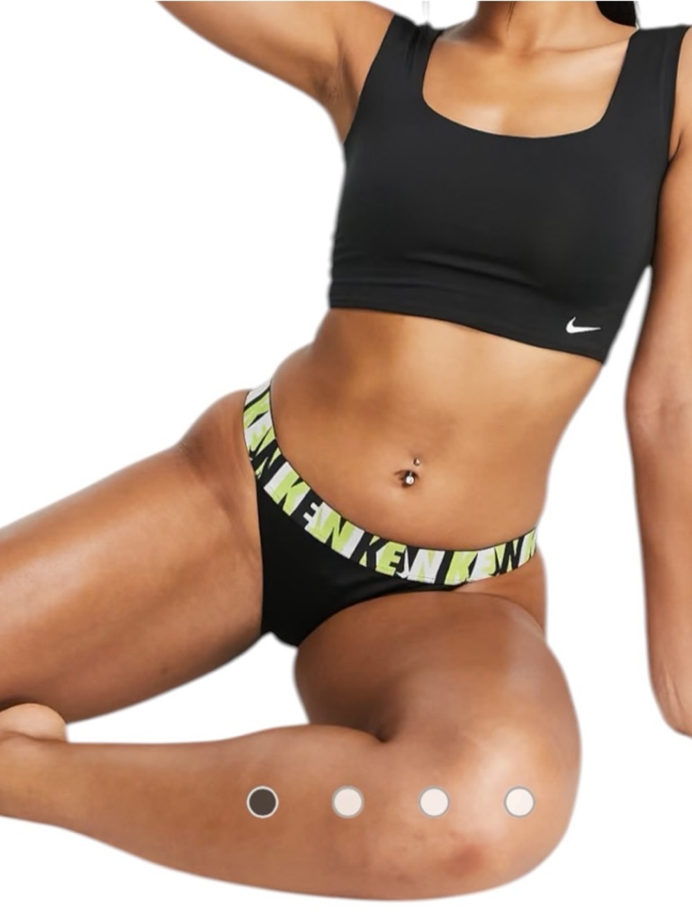 Nike Icon Logo Tape Banded Cheeky Bikini bottoms black chartreuse M NEW - Picture 4 of 6